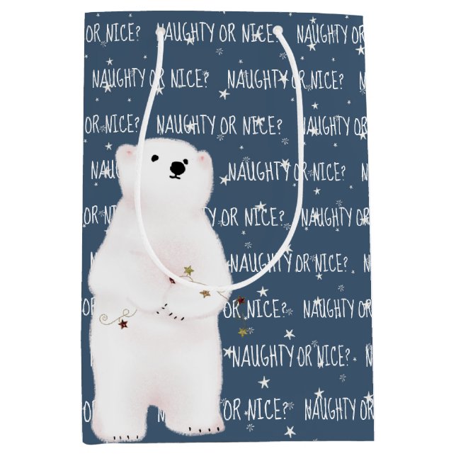 NAUGHTY OR NICE Polar Bear On Stars  Medium Gift Bag (Front)