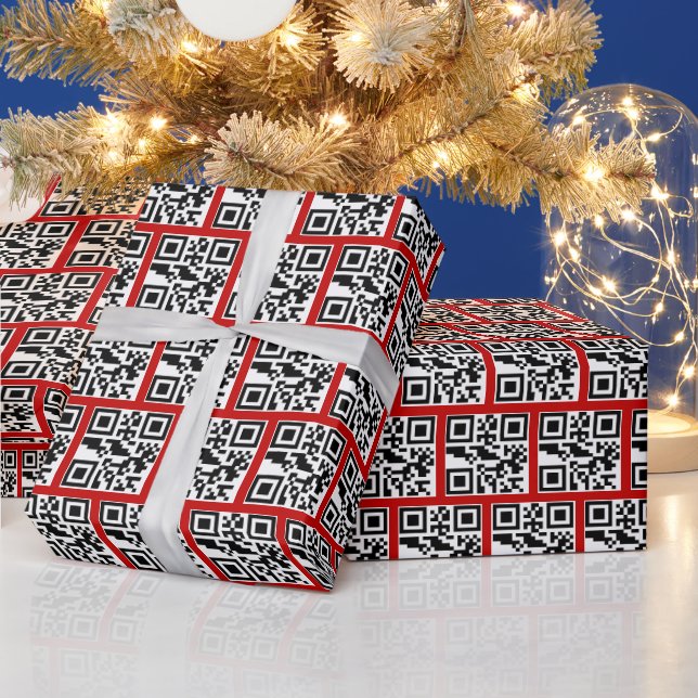 Naughty or Nice QR Codes on Red Wrapping Paper (Holidays)