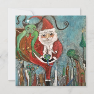 Naughty or Nice Santa and Krampus Art Holiday Card