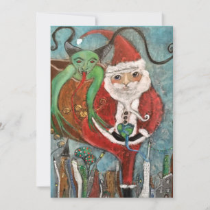 Naughty or Nice Santa and Krampus Art Holiday Card