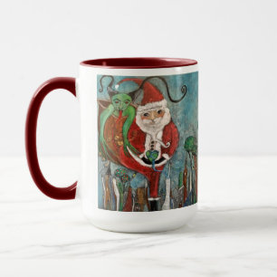 Naughty or Nice Santa and Krampus Whimsical Art Mug