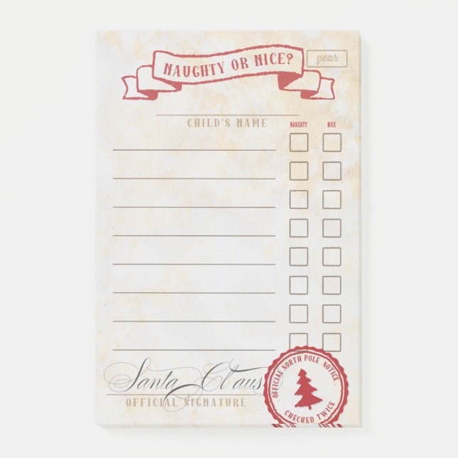 Naughty or Nice Santa Claus Checklist Post-it Notes (Front)