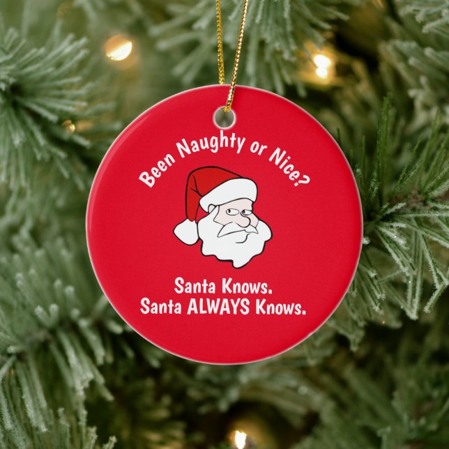Naughty or Nice Santa Red Ceramic Ornament (Tree)
