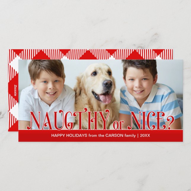 Naughty or Nice? Simplicity in Red Holiday Card (Front/Back)
