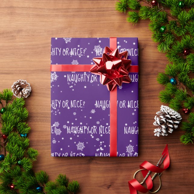 NAUGHTY OR NICE Text In Snowflakes Wrapping Paper (Holiday Gift)