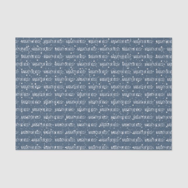 NAUGHTY OR NICE Text on Stars and Snow Tissue Paper (Front)