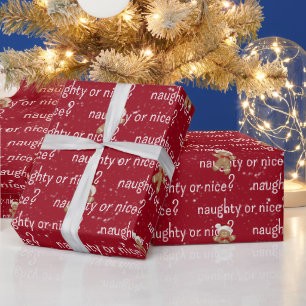 NAUGHTY OR NICE Text With Gingerbread Man Wrapping Paper