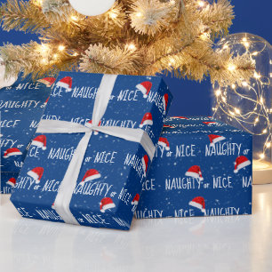 NAUGHTY or NICE Text with Santa Hats  Wrapping Paper