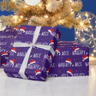 NAUGHTY or NICE Text with Santa Hats  Wrapping Paper
