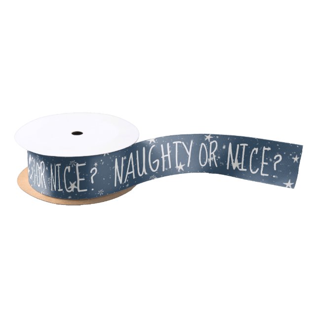 NAUGHTY OR NICE Text With Stars Satin Ribbon (Spool)