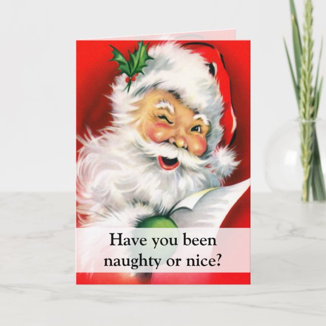 Naughty or Nice Winking Santa Greeting Holiday Card (Front)