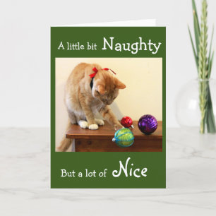 Naughty Orange Tabby with Christmas Ornaments Card