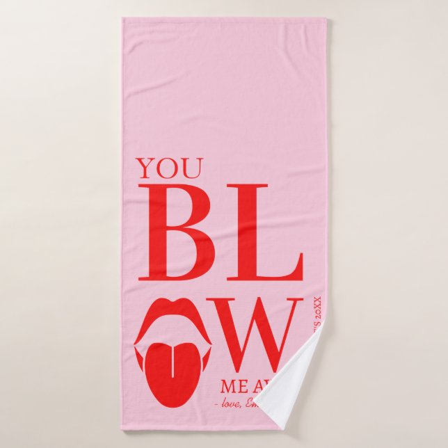 Naughty Pink Red Valentines Day Card Bath Towel Set (Bath Towel)