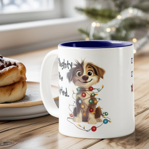 Naughty Puppy Santa Checklist Blue Two-Tone Coffee Mug