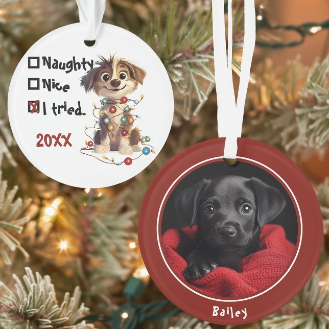 Naughty Puppy Santa Checklist Red Ornament (Creator Uploaded)