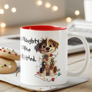 Naughty Puppy Santa Checklist Red Two-Tone Coffee Mug