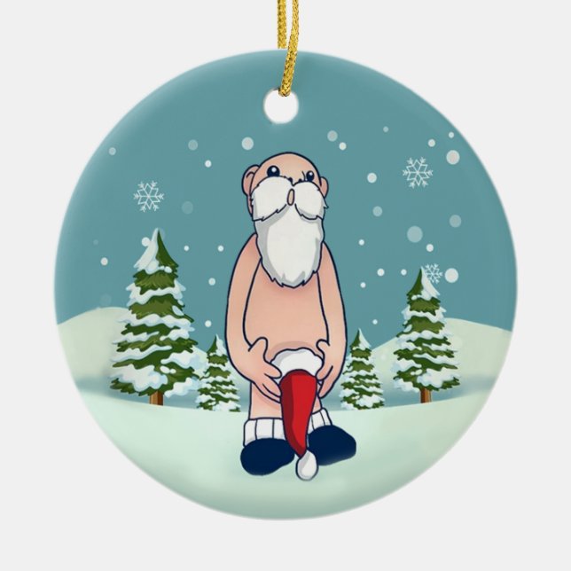 Naughty Santa Decorative Christmas Ceramic Ornament (Front)