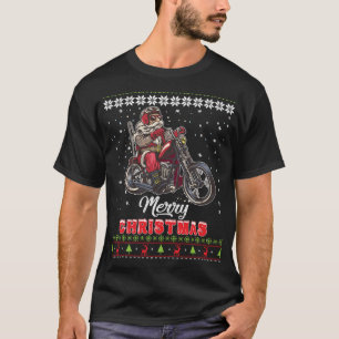 Naughty Santa Riding Motorcycle Christmas Dirt Bik T-Shirt