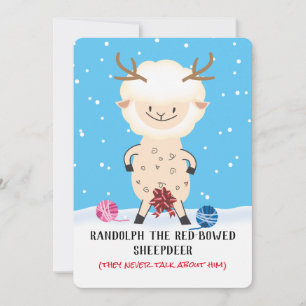 Naughty sheep reindeer knitting crochet Christmas Holiday Card