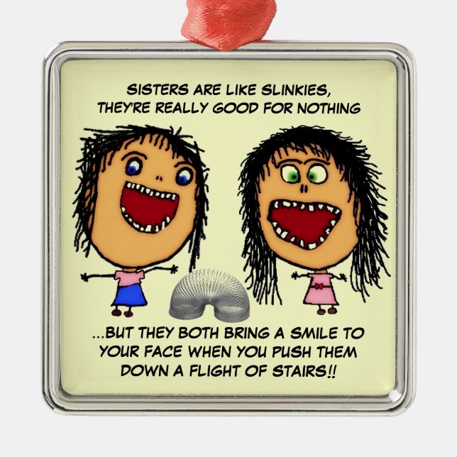 Naughty Sisters Metal Tree Decoration (Front)