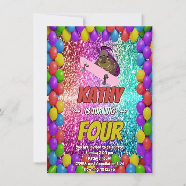 Naughty Squirrel Skateboard Birthday Party Invite (Front)