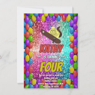 Naughty Squirrel Skateboard Birthday Party Invite