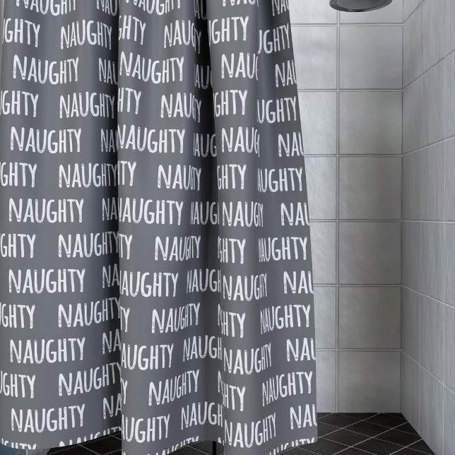 Naughty Text Pattern Typography Fun Shower Curtain (A naughty gray shower curtain for times you have naughty showers)