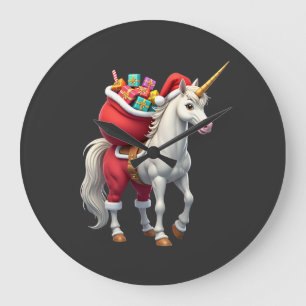 Naughty Unicorn Pun Funny Family Christmas Morning Large Clock