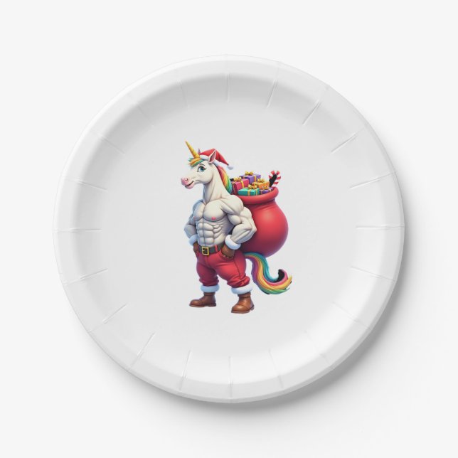 Naughty Unicorn Pun Funny Family Christmas Morning Paper Plate (Front)