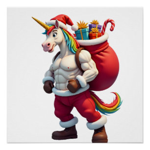 Naughty Unicorn Pun Funny Family Christmas Morning Poster