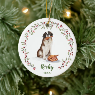 Naughty Watercolor St Bernard Dog Photo Memory Ceramic Ornament