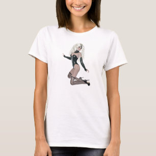 Naughty woman in black leather lingerie T-Shirt
