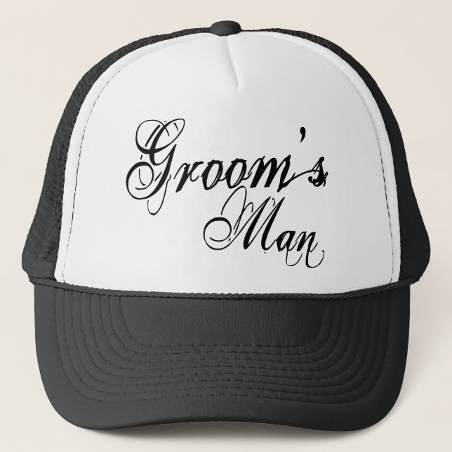 Naughy Grunge Script - Groom's Man Black Trucker Hat (Front)