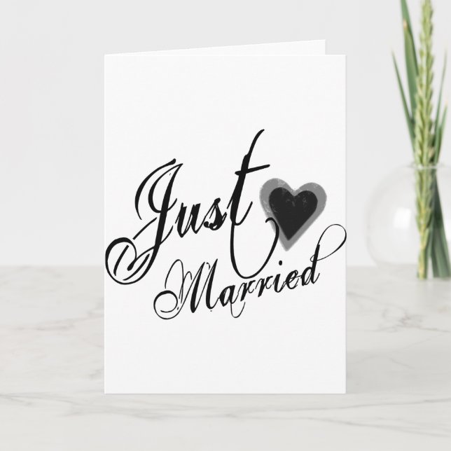 Naughy Grunge Script - Just Married Heart Black Announcement (Front)