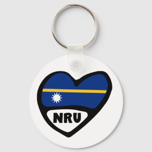 Nauru Country Code Flag Heart Keyring, NRU Key Ring