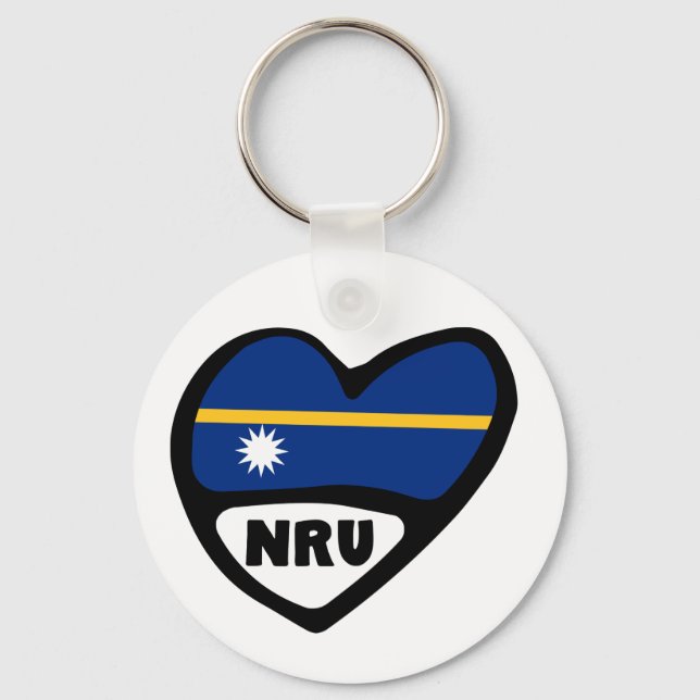 Nauru Country Code Flag Heart Keyring, NRU Key Ring (Front)