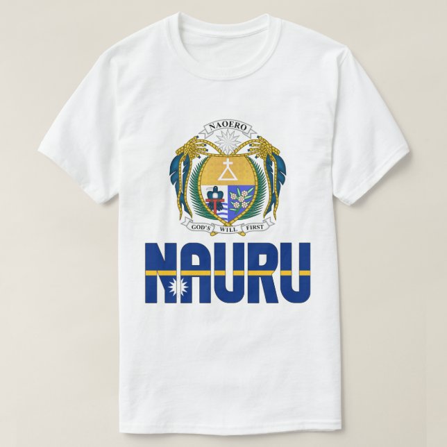 Nauru Flag and Coat Of Arms Patriotic T-Shirt (Design Front)