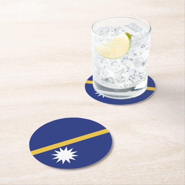 Nauru flag round paper coaster (Insitu)