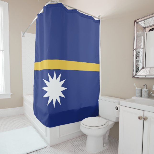 Nauru flag shower curtain (In Situ)