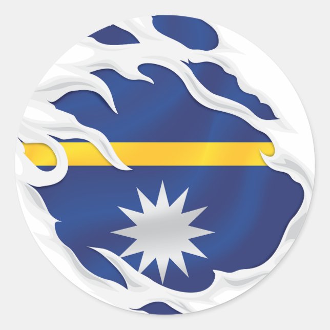 Nauru Ripped Flag Classic Round Sticker (Front)