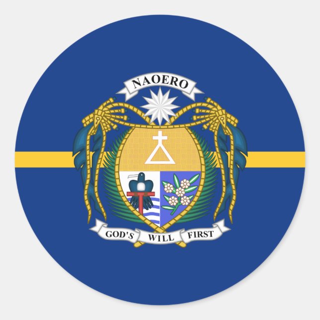 Nauruan Flag & Coat of Arms, Flag of Nauru Classic Round Sticker (Front)