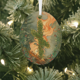 Nauthiz Rune and Yule Log Winter Solstice Name Metal Tree Decoration