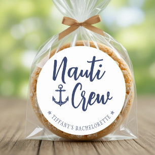 Nauti Crew Anchor Nautical Bachelorette Party Classic Round Sticker