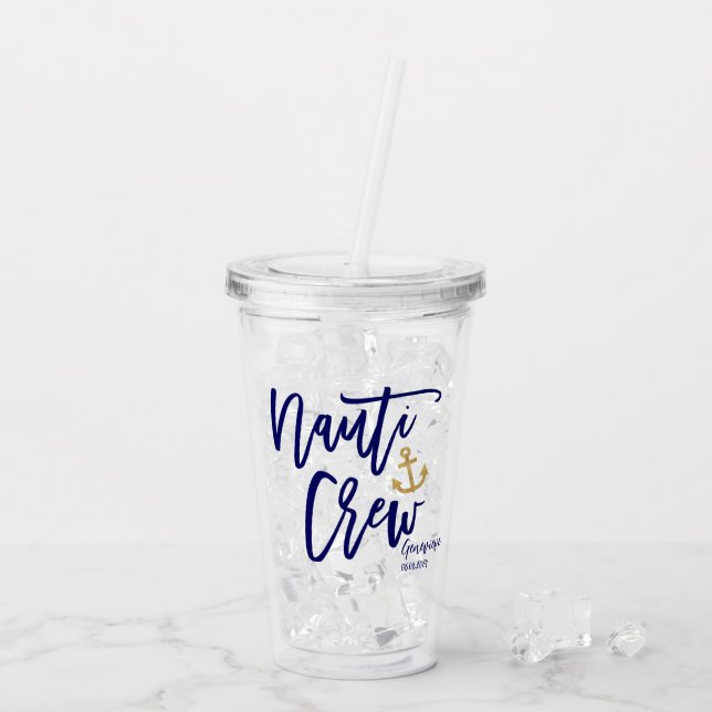 Nauti Crew Funny Blue Coastal Bridesmaid Acrylic Tumbler (Back Ice)