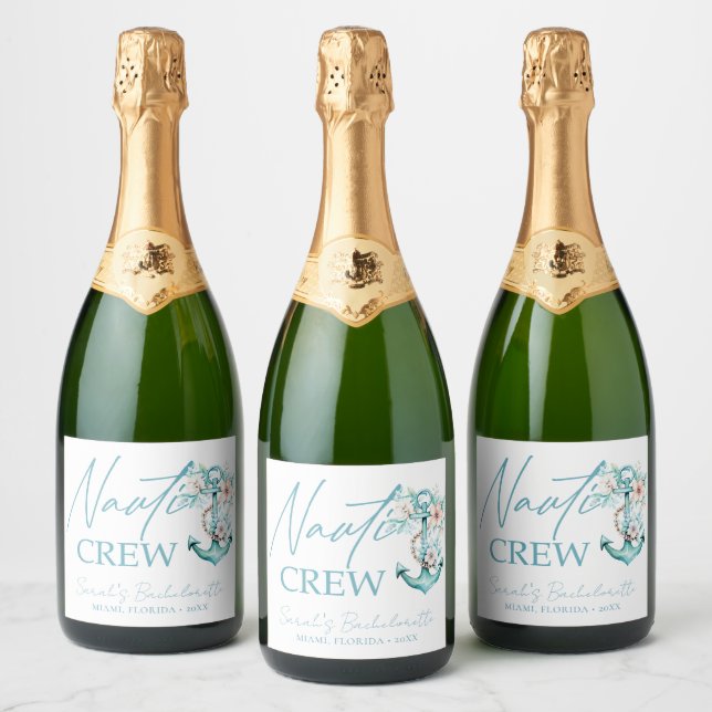 Nauti Crew Personalised Cruise Bachelorette  Sparkling Wine Label (Bottles)