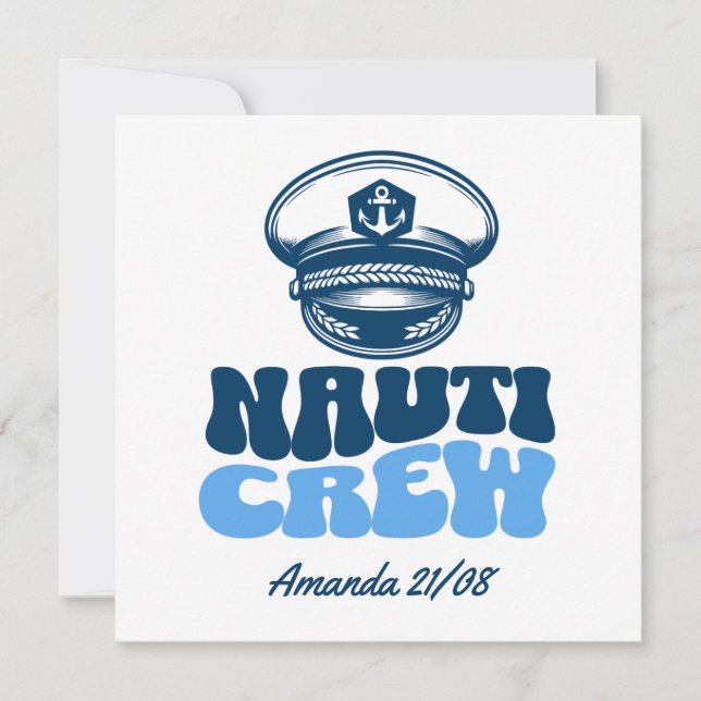 nauti crew retro blue  invitation (Front)