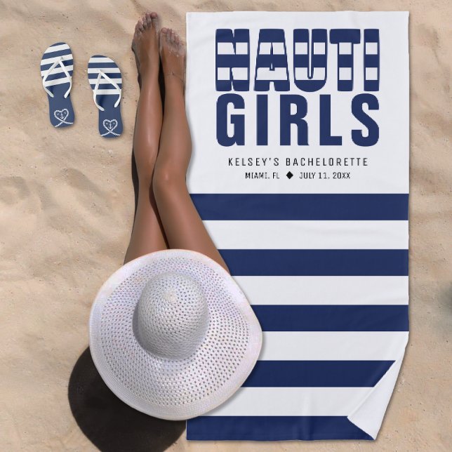 Nauti Girls Striped Nautical Bachelorette Party Beach Towel (Nauti Girls Striped Nautical Bachelorette Party Beach Towel
)