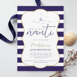 Nauti Nautical Boat Party Coastal 30th Birthday  Invitation<br><div class="desc">A modern, elegant and chic nautical 30th birthday party weekend invitation template featuring an ink print of a water scene with ocean waves, a boat and seagulls. A fun, "let's get nauti" design for a modern birthday girl with templates on the back for all the information about the fun weekend...</div>