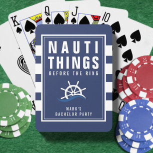 Nauti Things Bachelor Party Ship Helm Blue Striped Playing Cards