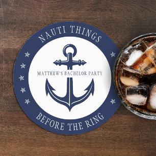 Nauti Things Before the Ring Anchor Bachelor Party Round Paper Coaster